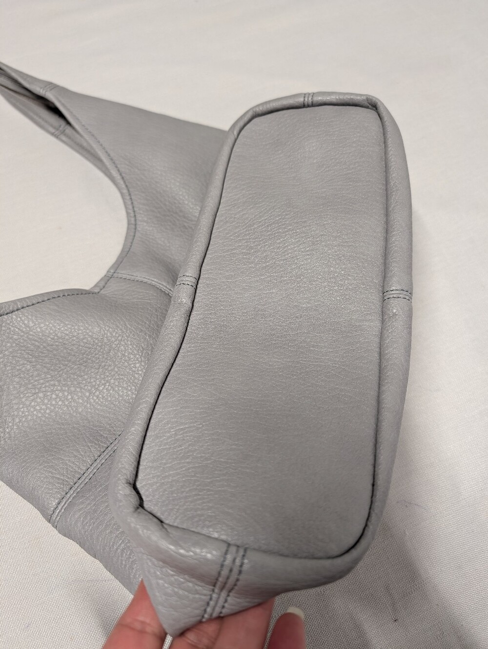 Gray Faux Leather Hobo Bag Shoulder Purse Adjustable Strap Slouchy Pebbled PU - Picture 4 of 9